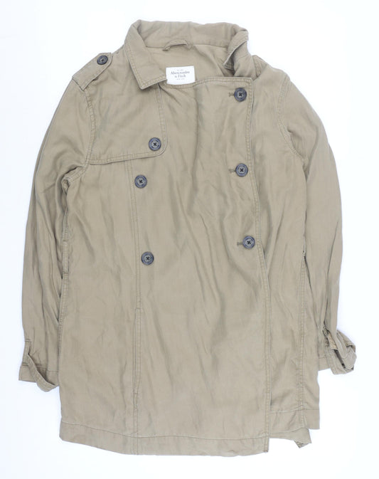 Abercrombie & Fitch Men's Beige Trench Coat M Lyocell Mid-Length