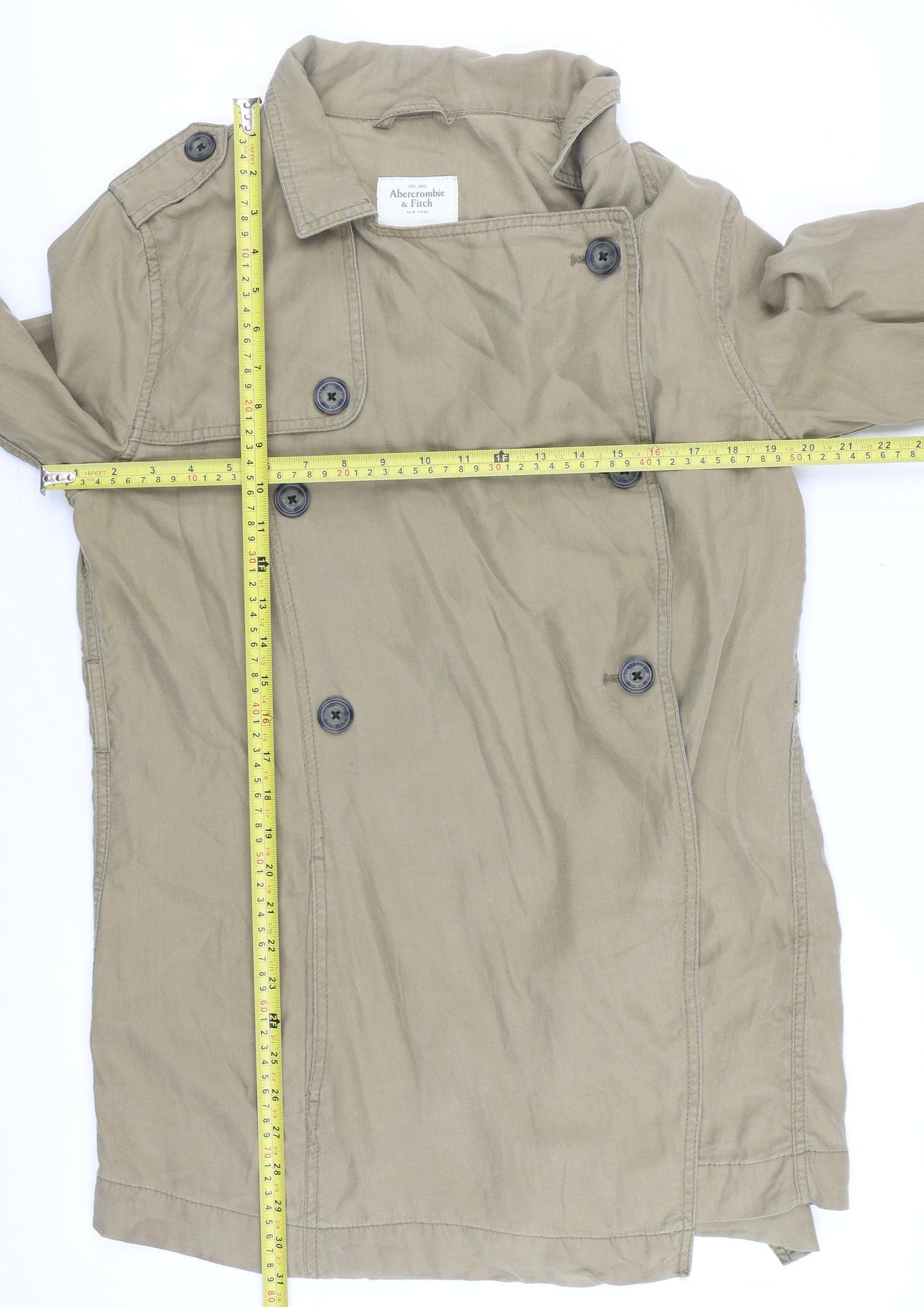 Abercrombie & Fitch Men's Beige Trench Coat M Lyocell Mid-Length