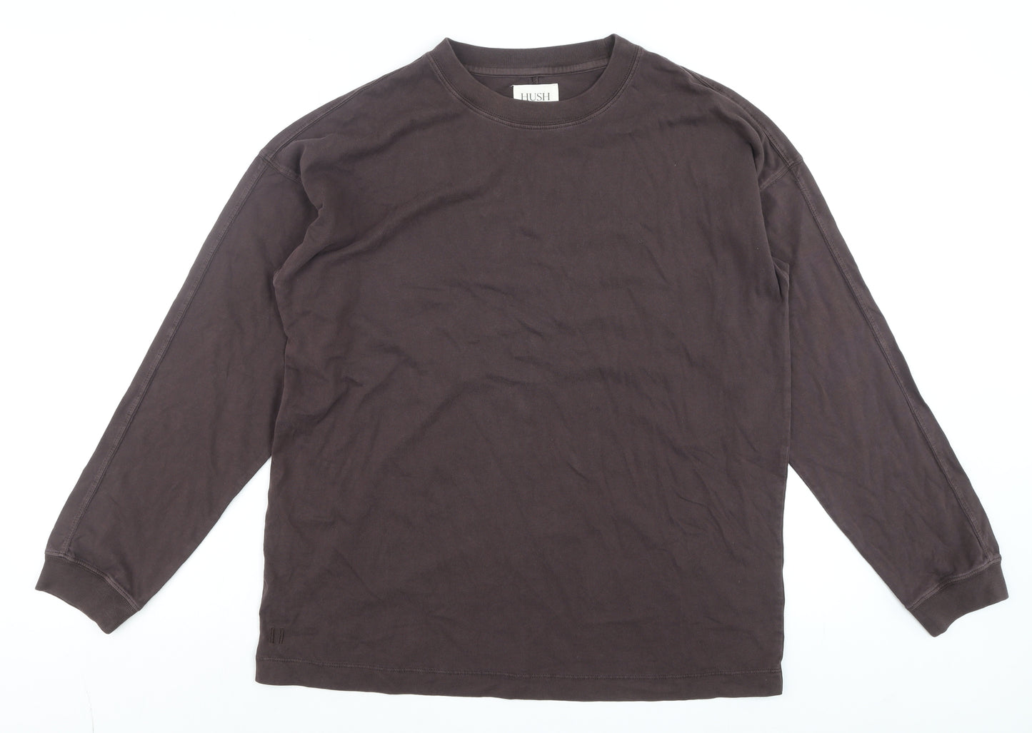 Hush Men’s Brown Long Sleeve Cotton Crew Neck Casual Top Size S