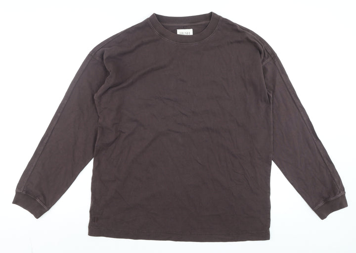 Hush Men’s Brown Long Sleeve Cotton Crew Neck Casual Top Size S