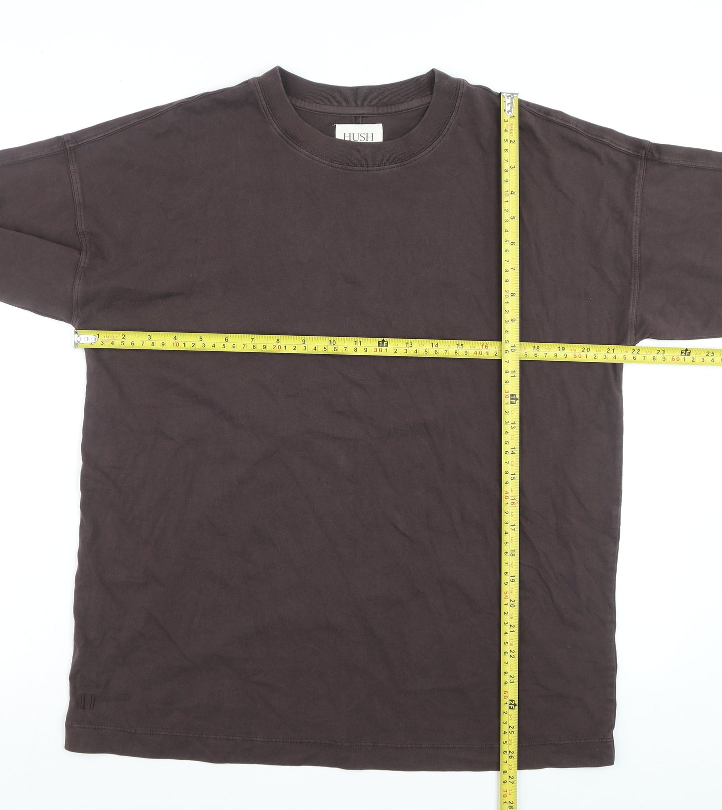 Hush Men’s Brown Long Sleeve Cotton Crew Neck Casual Top Size S