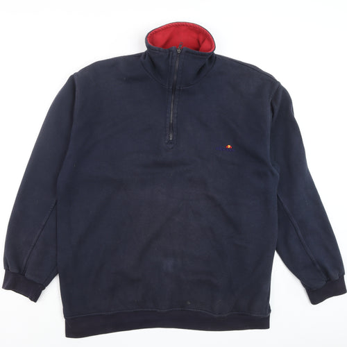 Ellesse Men's Blue XL 1/4 Zip Cotton Sweatshirt High Neck Vintage