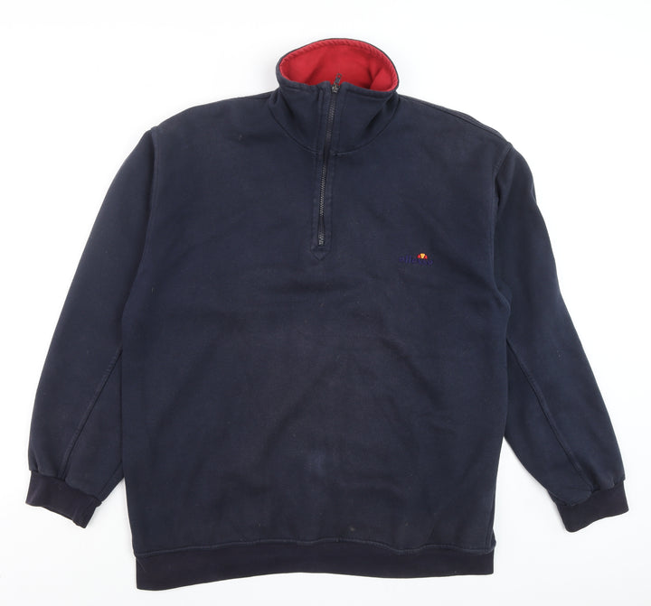 Ellesse Men's Blue XL 1/4 Zip Cotton Sweatshirt High Neck Vintage