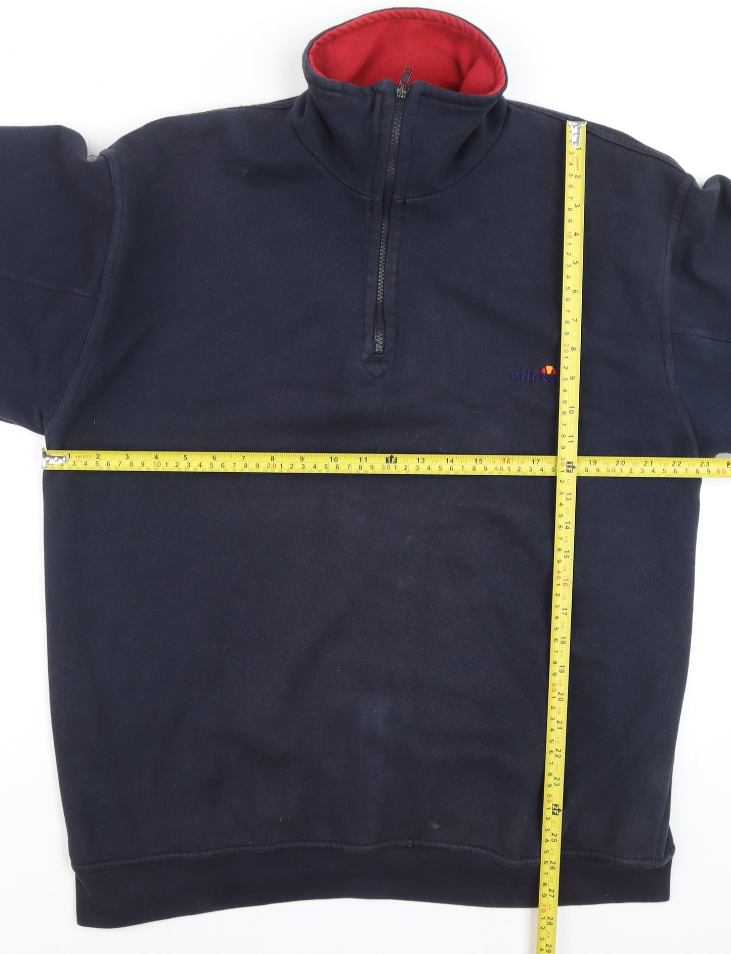Ellesse Men's Blue XL 1/4 Zip Cotton Sweatshirt High Neck Vintage