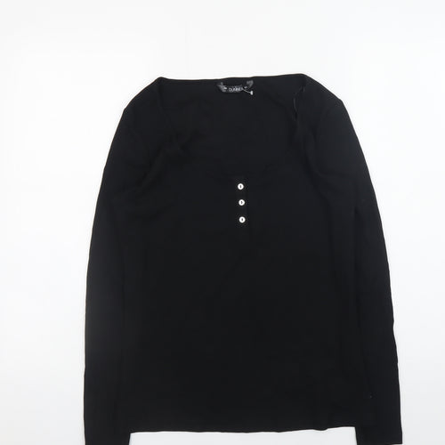 Dunnes Women's Black Henley Long Sleeve Slim Fit Jumper Size L