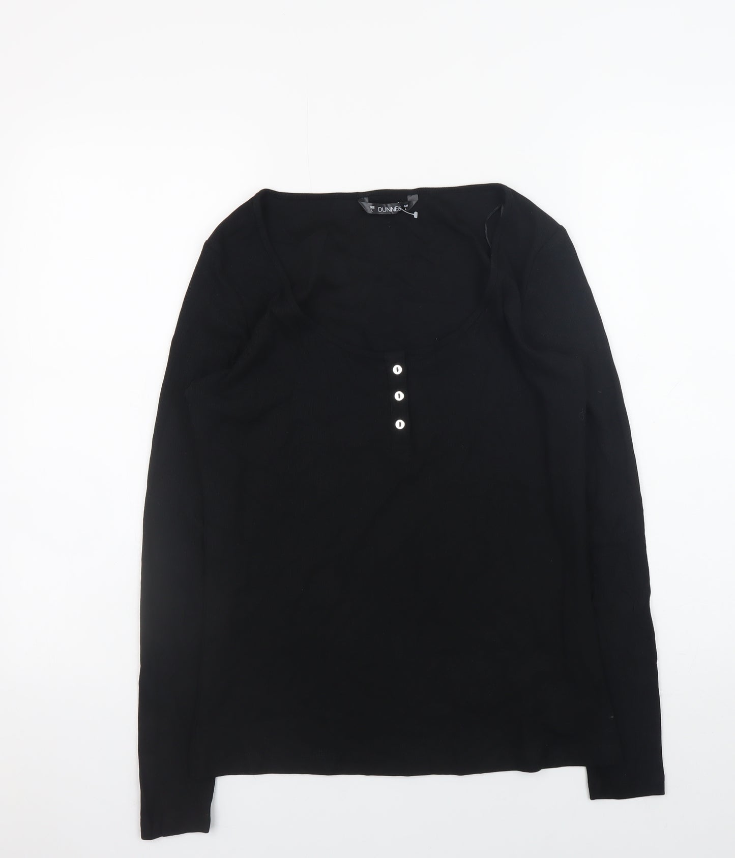 Dunnes Women's Black Henley Long Sleeve Slim Fit Jumper Size L