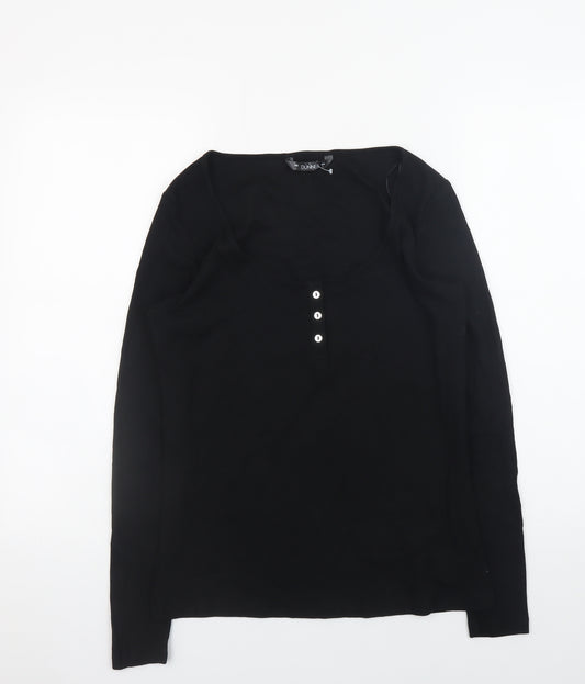 Dunnes Women's Black Henley Long Sleeve Slim Fit Jumper Size L