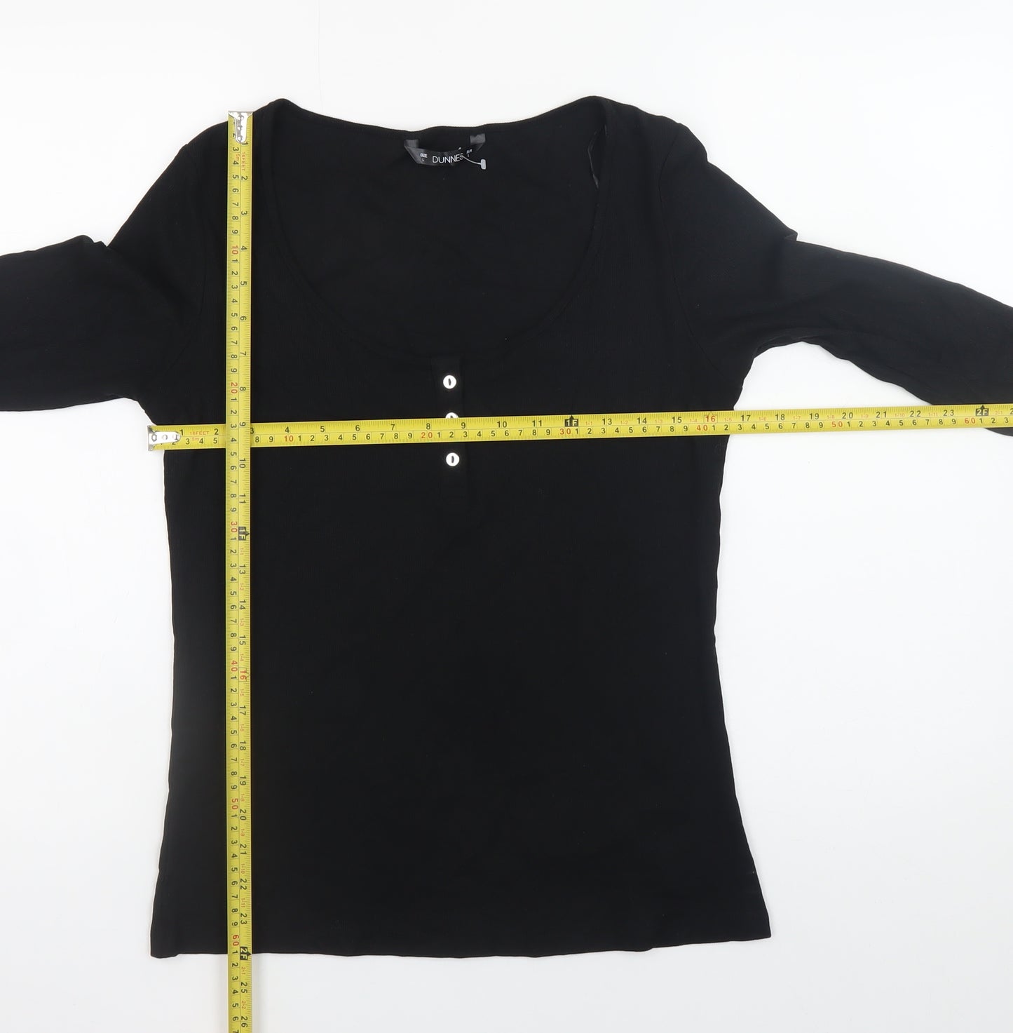 Dunnes Women's Black Henley Long Sleeve Slim Fit Jumper Size L