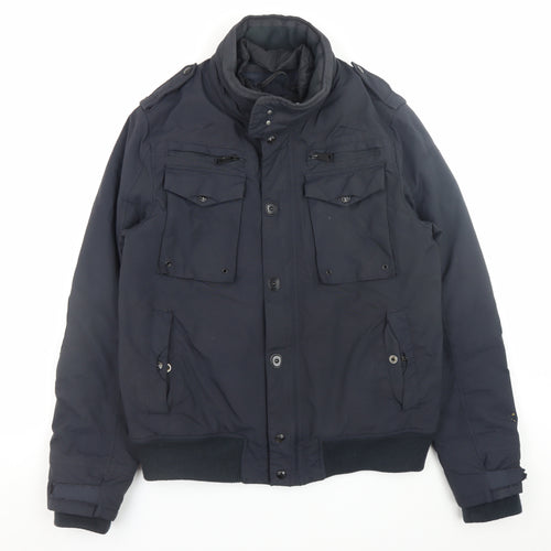 Schott Men's Blue Nylon Bomber Jacket Size M Winter Lined
