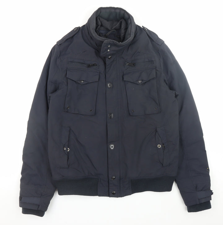 Schott Men's Blue Nylon Bomber Jacket Size M Winter Lined
