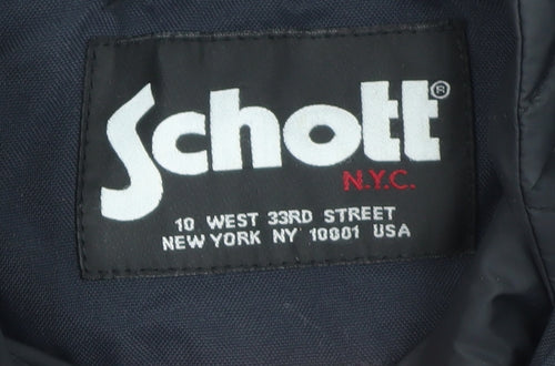 Schott Men's Blue Nylon Bomber Jacket Size M Winter Lined