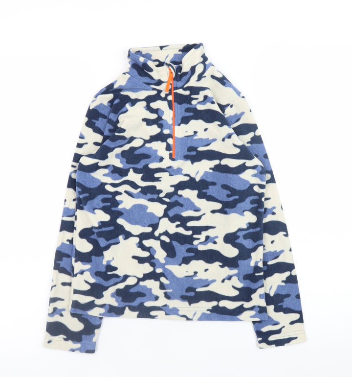 Mountain Warehouse Boys Blue Camouflage Fleece 1/4 Zip Sweatshirt 9-10 Years