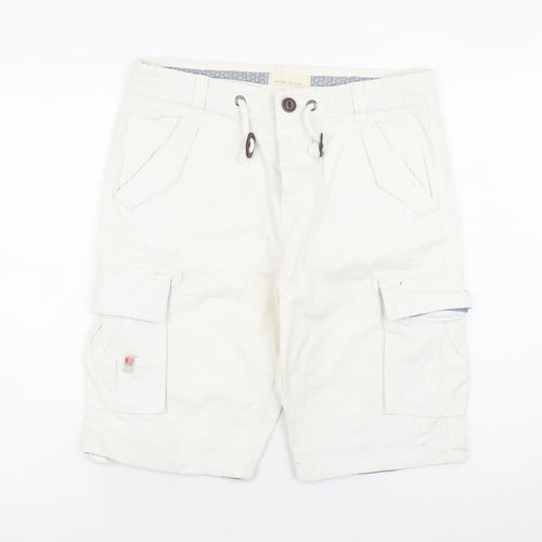 River Island Men's White Cargo Shorts Size 30 Cotton Casual Summer