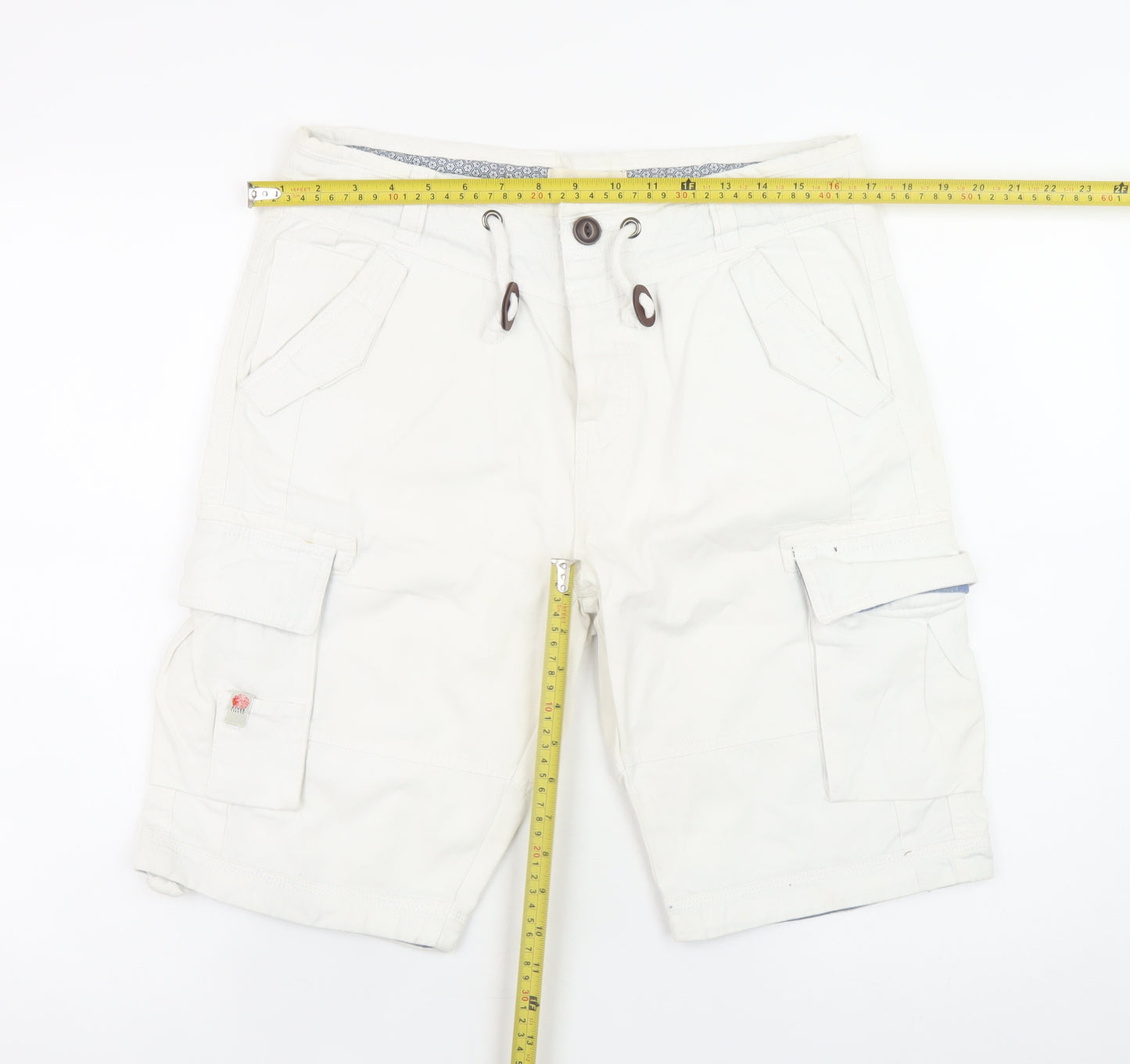 River Island Men's White Cargo Shorts Size 30 Cotton Casual Summer