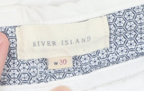 River Island Men's White Cargo Shorts Size 30 Cotton Casual Summer