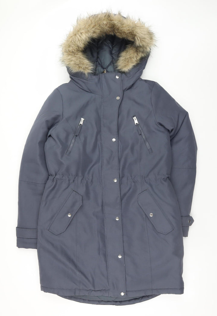 Vero Moda Women’s Blue Faux Fur Hooded Parka Coat Size S