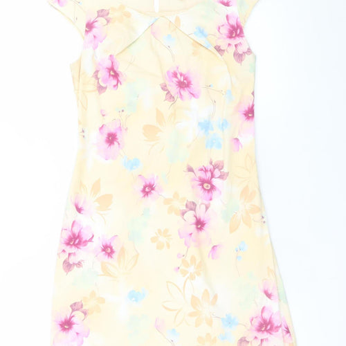 Savida Women Beige Floral Shift Dress Size 8 Short Sleeve