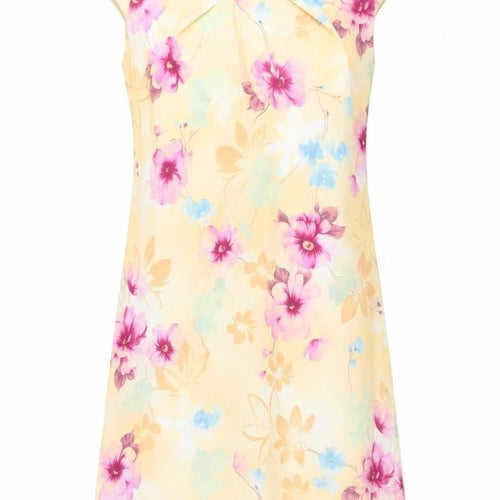 Savida Women Beige Floral Shift Dress Size 8 Short Sleeve