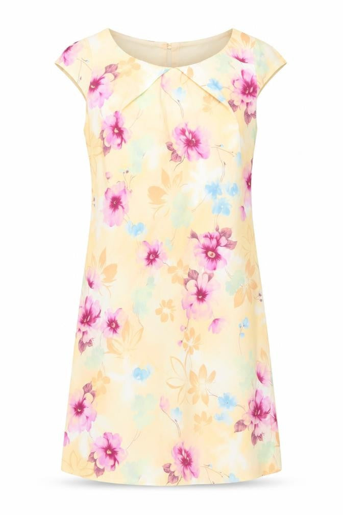 Savida Women Beige Floral Shift Dress Size 8 Short Sleeve