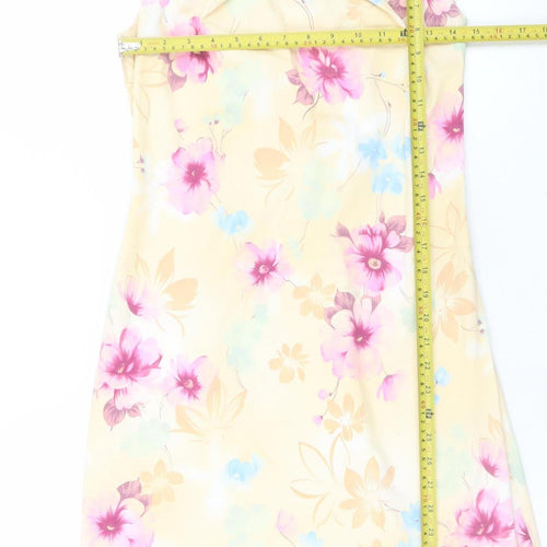 Savida Women Beige Floral Shift Dress Size 8 Short Sleeve