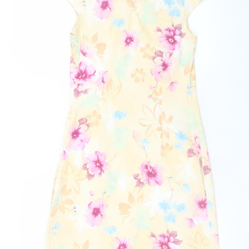 Savida Women Beige Floral Shift Dress Size 8 Short Sleeve