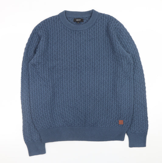 NEXT Men's Blue Cable-Knit Cotton Blend Crew Neck Jumper Medium