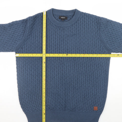NEXT Men's Blue Cable-Knit Cotton Blend Crew Neck Jumper Medium