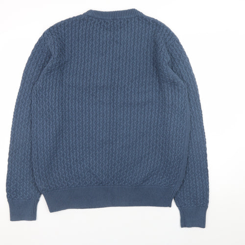 NEXT Men's Blue Cable-Knit Cotton Blend Crew Neck Jumper Medium