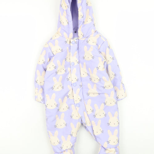 Marks and Spencer Unisex Baby Purple Bunny Print Hooded Snowsuit 0-3 Months