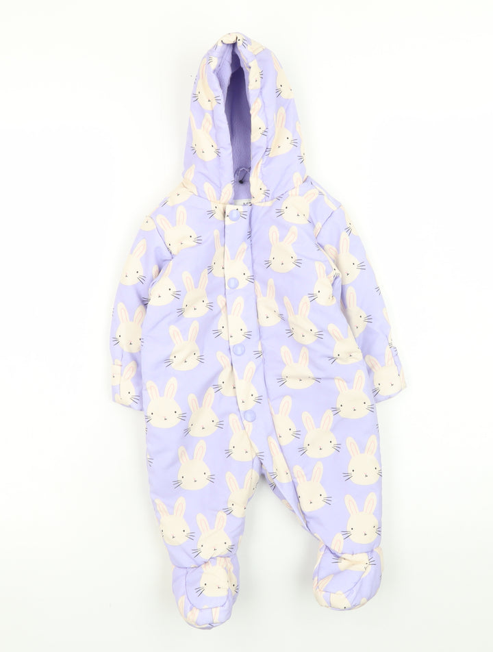 Marks and Spencer Unisex Baby Purple Bunny Print Hooded Snowsuit 0-3 Months