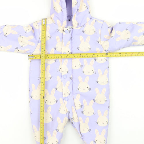 Marks and Spencer Unisex Baby Purple Bunny Print Hooded Snowsuit 0-3 Months