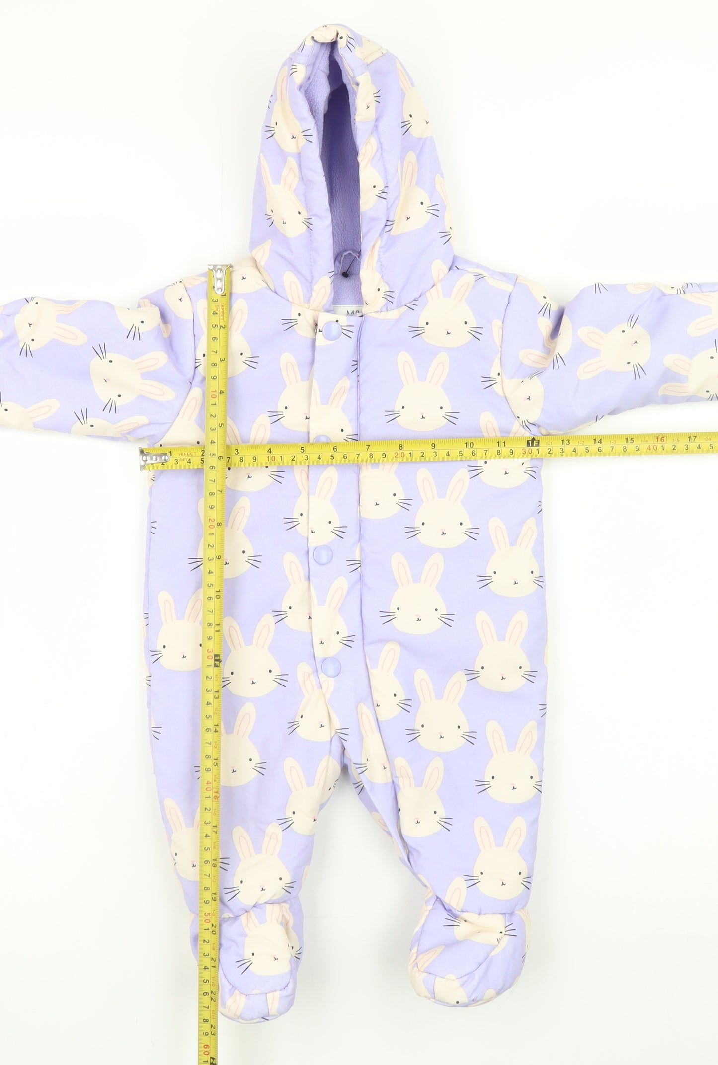 Marks and Spencer Unisex Baby Purple Bunny Print Hooded Snowsuit 0-3 Months