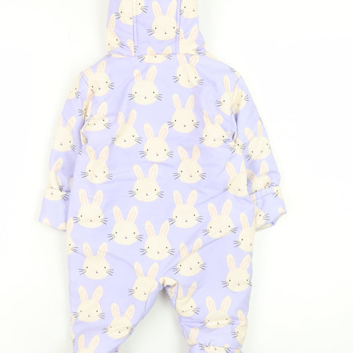 Marks and Spencer Unisex Baby Purple Bunny Print Hooded Snowsuit 0-3 Months