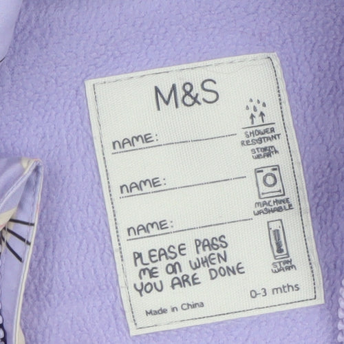 Marks and Spencer Unisex Baby Purple Bunny Print Hooded Snowsuit 0-3 Months