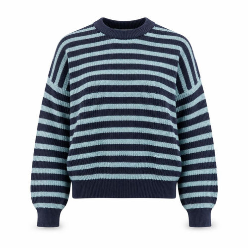 Pull&Bear Women's Blue Striped Crew Neck Cotton Knit Jumper Size 12