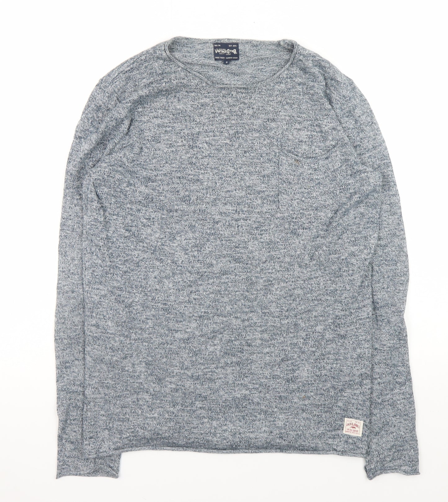 Jack & Jones Men's Grey Long Sleeve Vintage Crew Neck T-Shirt Size S