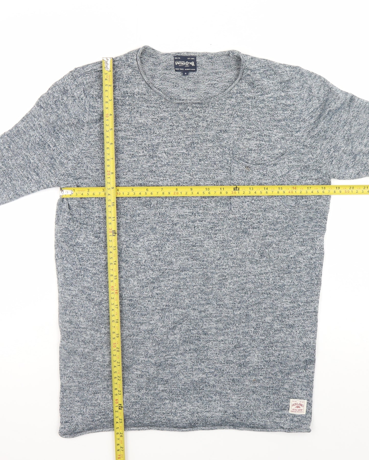 Jack & Jones Men's Grey Long Sleeve Vintage Crew Neck T-Shirt Size S