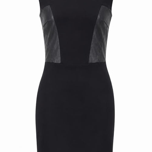 Bershka Women’s Black Sleeveless Bodycon Dress Size S Faux Leather Detail