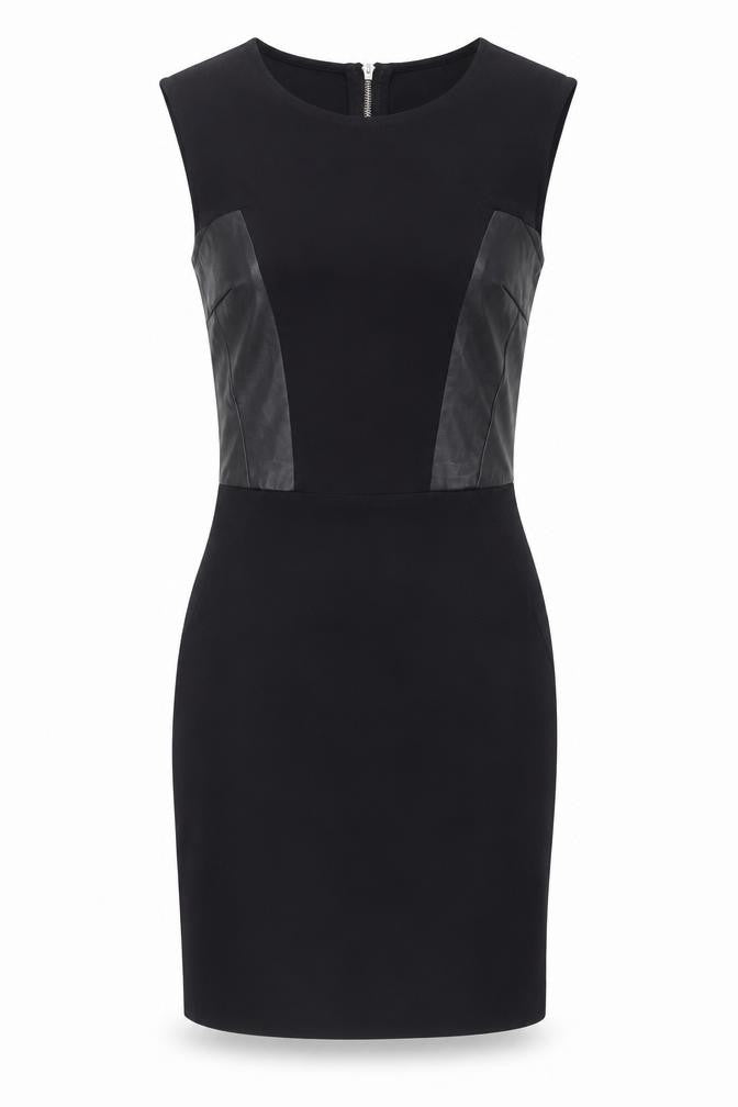 Bershka Women’s Black Sleeveless Bodycon Dress Size S Faux Leather Detail