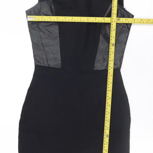 Bershka Women’s Black Sleeveless Bodycon Dress Size S Faux Leather Detail