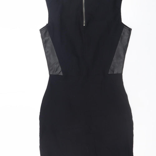Bershka Women’s Black Sleeveless Bodycon Dress Size S Faux Leather Detail