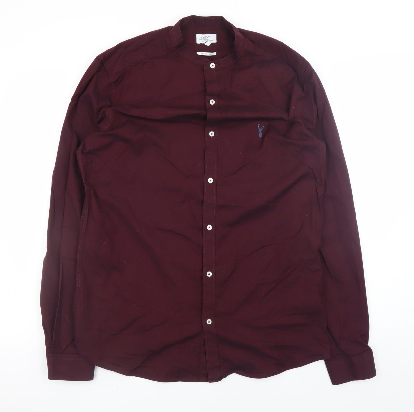 Next Mens Brown Slim Fit Long Sleeve Band Collar Shirt Size L