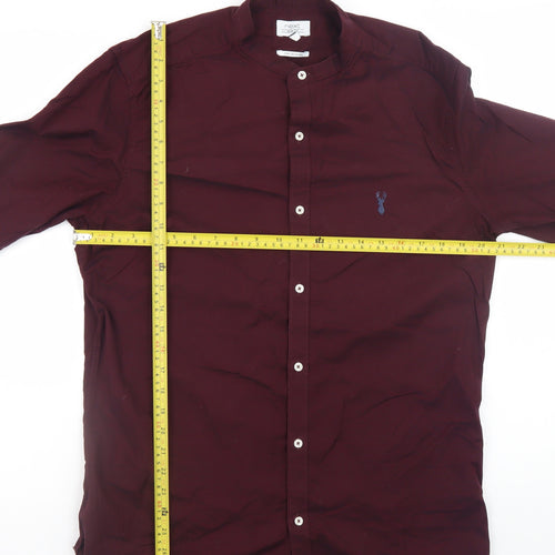 Next Mens Brown Slim Fit Long Sleeve Band Collar Shirt Size L
