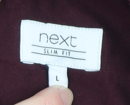 Next Mens Brown Slim Fit Long Sleeve Band Collar Shirt Size L