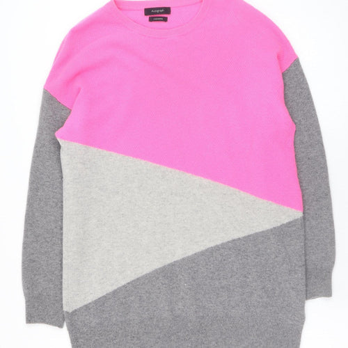 Marks and Spencer Women Pink Grey Colourblock Cashmere Jumper Size M