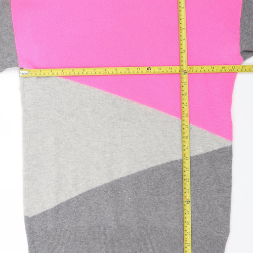Marks and Spencer Women Pink Grey Colourblock Cashmere Jumper Size M