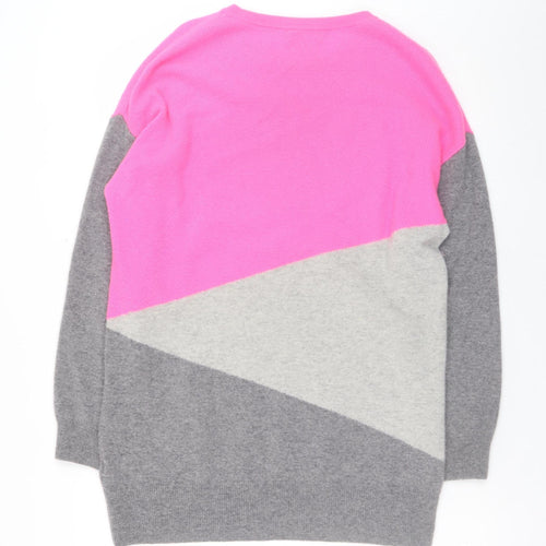 Marks and Spencer Women Pink Grey Colourblock Cashmere Jumper Size M