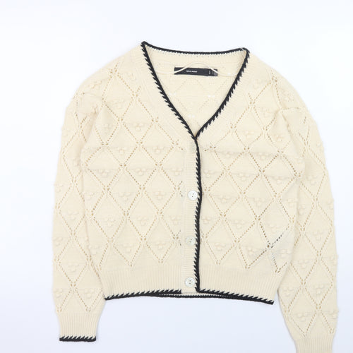 Vero Moda Women Beige Knit V-Neck Cardigan Size S