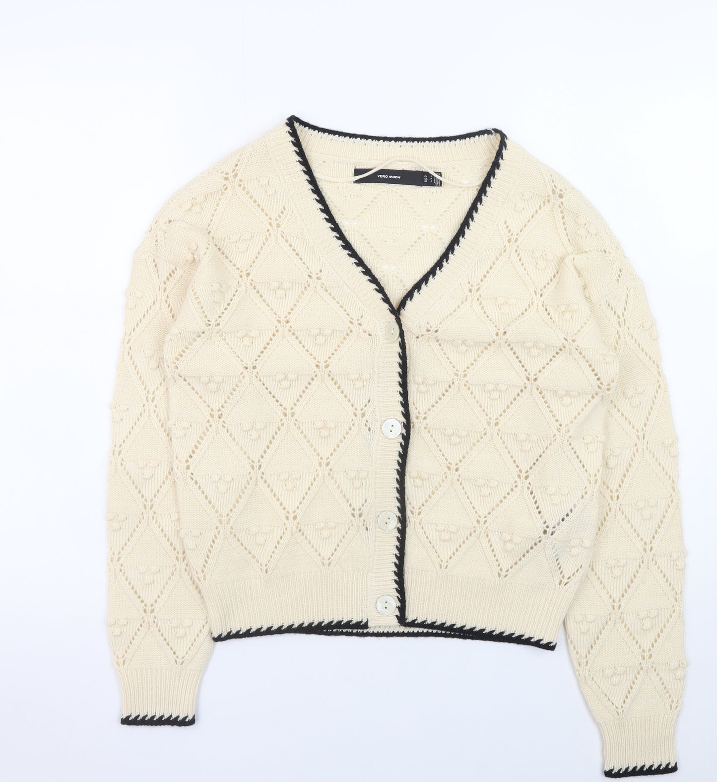 Vero Moda Women Beige Knit V-Neck Cardigan Size S