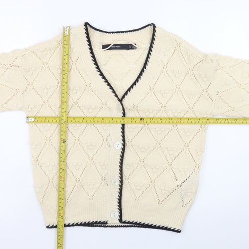 Vero Moda Women Beige Knit V-Neck Cardigan Size S